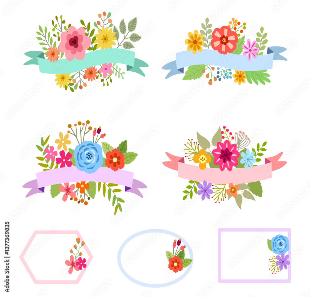 Flower and band background image, flower decoration, illustration