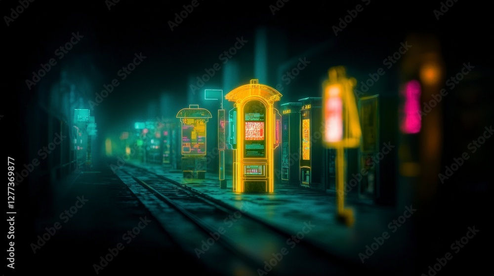 Fototapeta premium Futuristic Cityscape Neon Lights Holographic Ads Cyberpunk Street