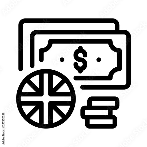 London currency with dollar sign and stack of coins, ideal for financial concepts, budgeting, savings, investments, and businessrelated designs.
