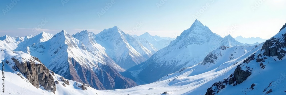 Fototapeta premium Snow-covered peaks of Caucasus Mountains in Dagestan, alps, landscape