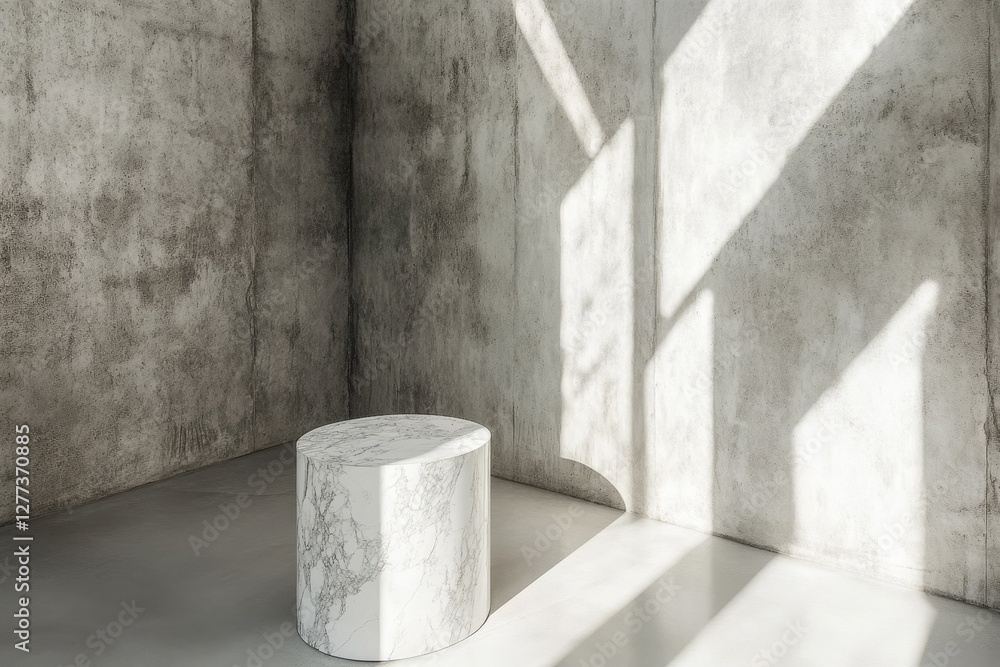 Abstract Marble Pedestal in Soft Lit Room with Textured Walls Abstract Marble Pedestal in Soft Lit Room with Textured Walls
