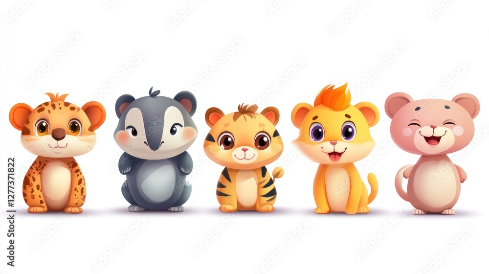Cute cartoon animal characters in a row. Cute cartoon animal characters in a row.