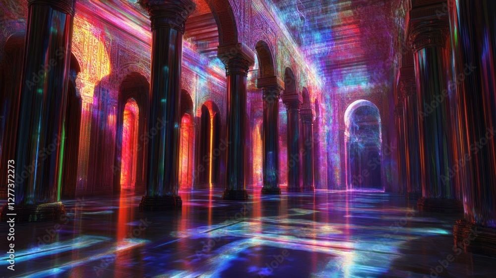 Enigmatic Hallway of Illusions: A Digital Painting of a Mysterious Palace Enigmatic Hallway of Illusions: A Digital Painting of a Mysterious Palace
