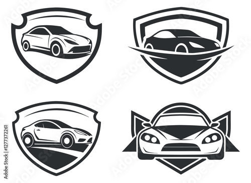 car silhouette emblem with shield logo vector design