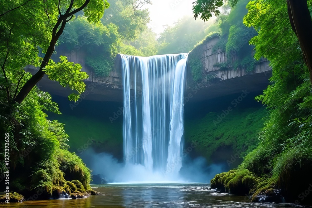 Fototapeta premium Majestic Waterfall Cascading Through Lush Green Forest