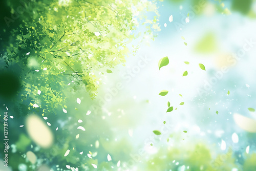 優しい新緑の背景イラスト　Generative AI