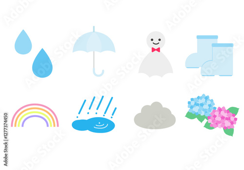 雨の季節のアイコンセット 梅雨 6月
 rainy season