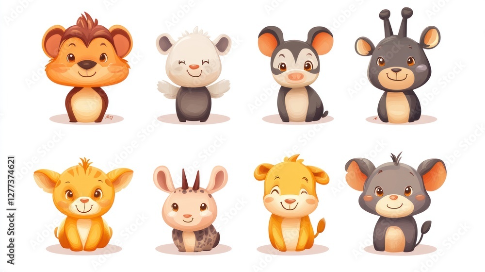 Cute cartoon animal characters in a variety of poses, showcasing a range of adorable designs and expressions. Cute cartoon animal characters in a variety of poses, showcasing a range of adorable designs and expressions.
