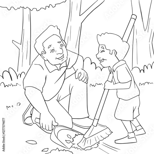 Kid Helping Each Other Coloring Page