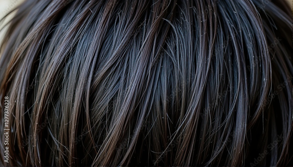 Close-Up View of Smooth Dark Brown Hair with Shiny Strands Close-Up View of Smooth Dark Brown Hair with Shiny Strands