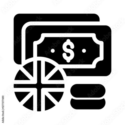 London currency with dollar sign and stack of coins, ideal for financial concepts, budgeting, savings, investments, and businessrelated designs.
