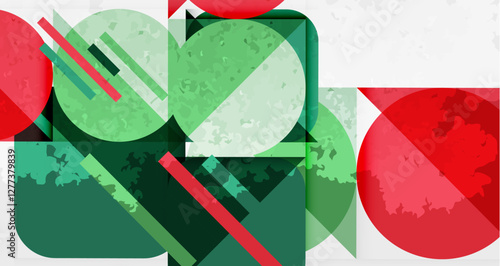 Squares, circles and triangles and grainy noisy texture. Vector Illustration For Wallpaper, Banner, Background, Card, Book Illustration, landing page