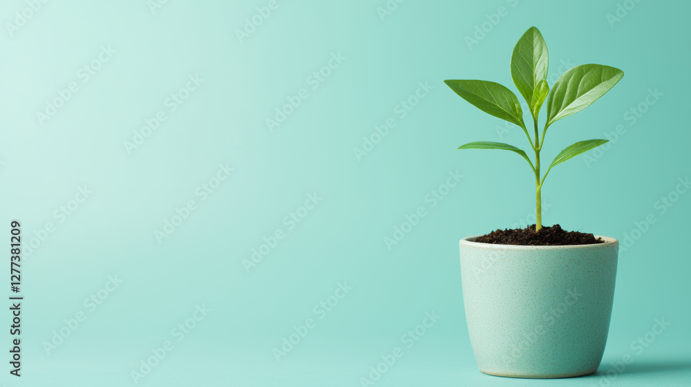 Fresh green plant seedling in pot showing promise for environmental initiatives Fresh green plant seedling in pot showing promise for environmental initiatives