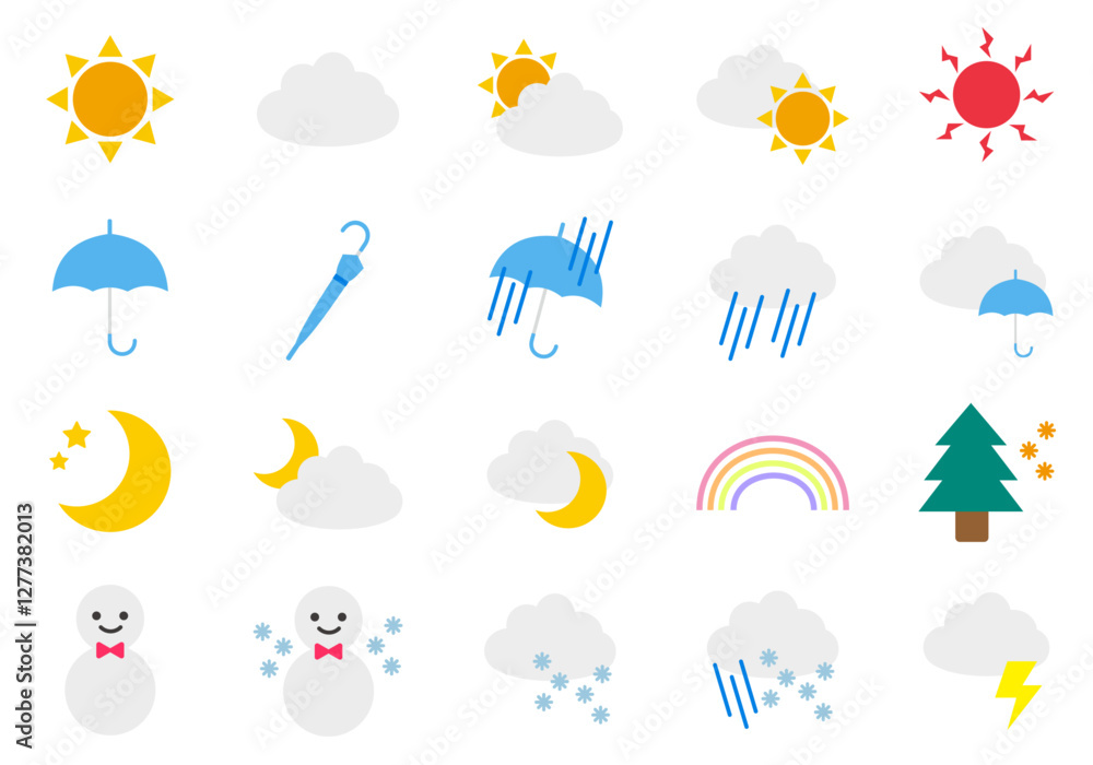 Obraz premium シンプルな天気のアイコンイラストセット weather icon