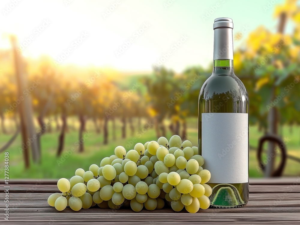 Fototapeta premium Wine bottle mockup with grapes 