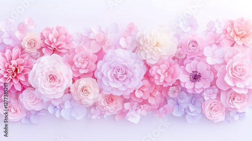 Fototapeta Naklejka Na Ścianę i Meble -  Whimsical Floral Banner, a vibrant display of garden blooms in a delightful top view, showcasing a rich watercolor illustration full of life and color.