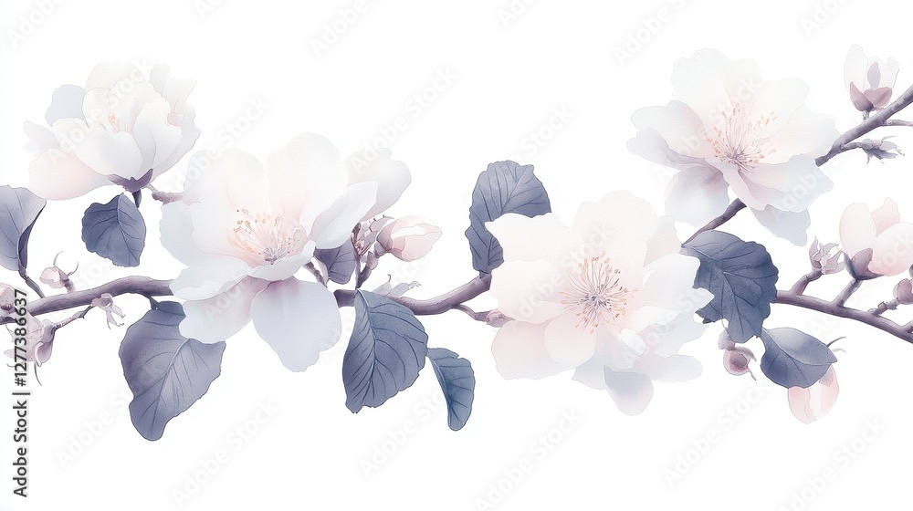 Obraz premium Delicate Floral Elegance, A monochromatic watercolor illustration showcasing intricate details of flowers, perfect for artistic, nature themes, and sophisticated backgrounds