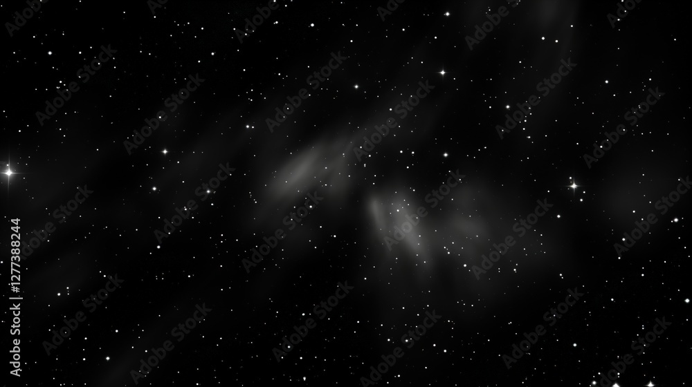 Obraz premium A vast expanse of black space dotted with shimmering stars and ethereal clouds, evoking the mysteries of the universe.
