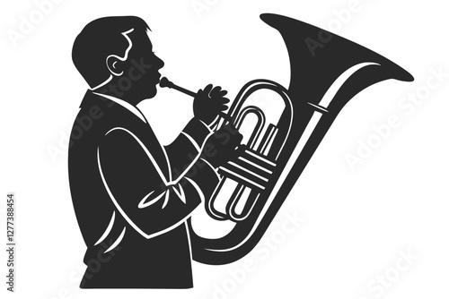 Tuba man silhouette vector illustration