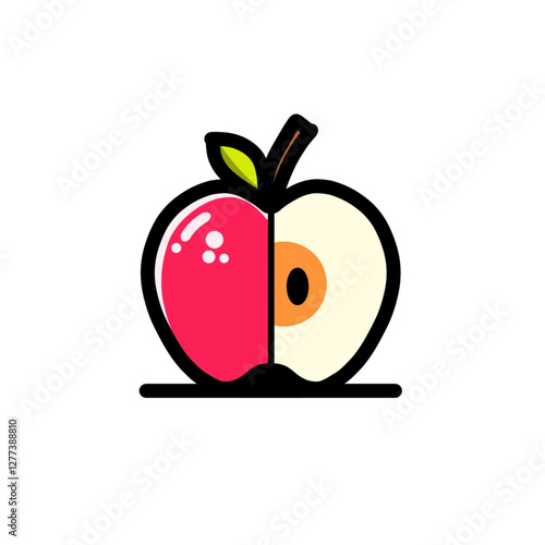 Half of the apples that have been interrupted with a white background, the design of the illustrator vector