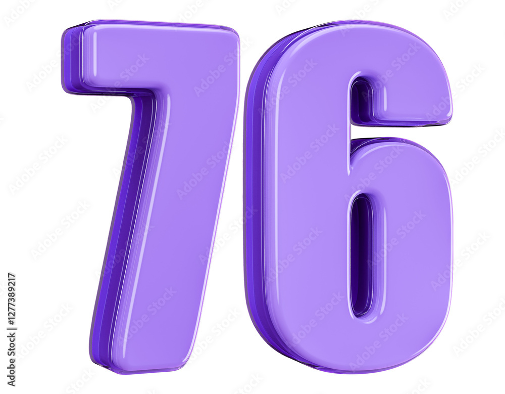 3D Purple Number 76 3D Purple Number 76