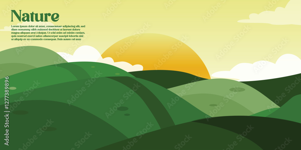 Obraz premium minimalist simple hill landscape , sky and sun view, for background, banner, poster