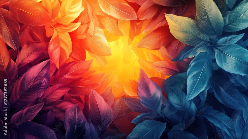Colorful Leaves Background with Bright Sunlight Colorful Leaves Background with Bright Sunlight