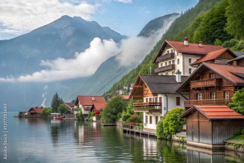 Naklejka premium Austrian Lakeside Village