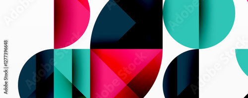 Abstract geometric pattern with intersecting circles and triangles in gradients. The high-contrast composition creates depth and a dynamic, modern aesthetic
