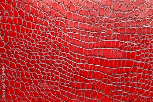 Red Crocodile Leather Texture, Exotic Animal Skin Pattern, Luxurious and Stylish Background, Fashion Material for Bags, Shoes, and Accessories, High-Quality Embossed Leather Design