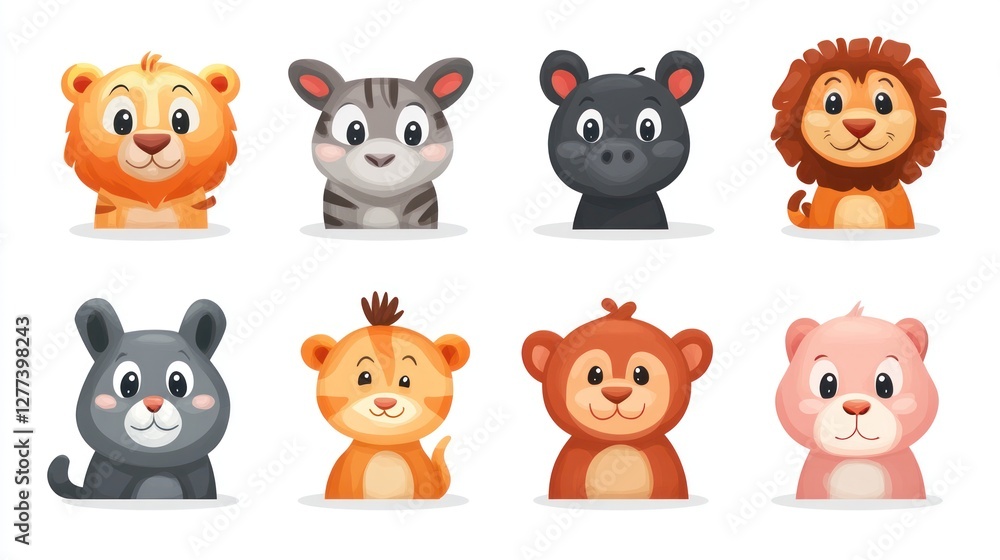 Fototapeta premium Cute cartoon animal faces.