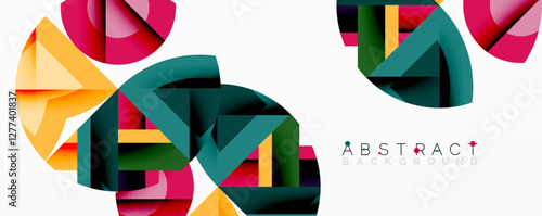 Abstract geometric artwork with interwoven angular and curved shapes, dynamic composition with smooth gradients and bold contrasts