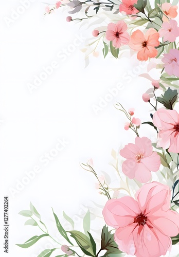 Pink roses frame with green leaves. pink rose border