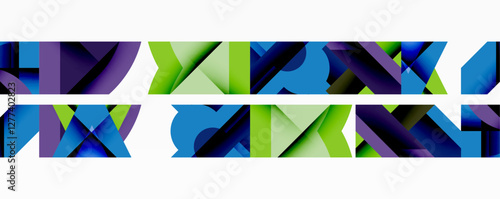 Abstract geometric artwork with interwoven angular and curved shapes, dynamic composition with smooth gradients and bold contrasts