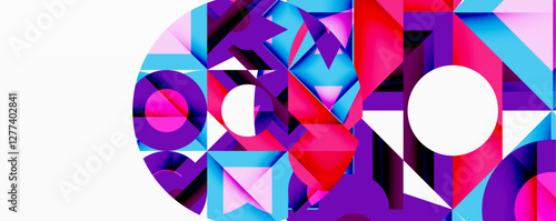 Abstract geometric artwork with interwoven angular and curved shapes, dynamic composition with smooth gradients and bold contrasts