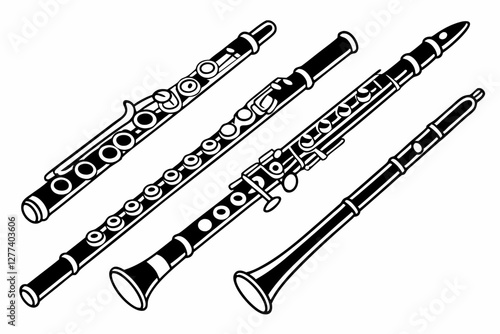 set of Flute silhouette vector illustration