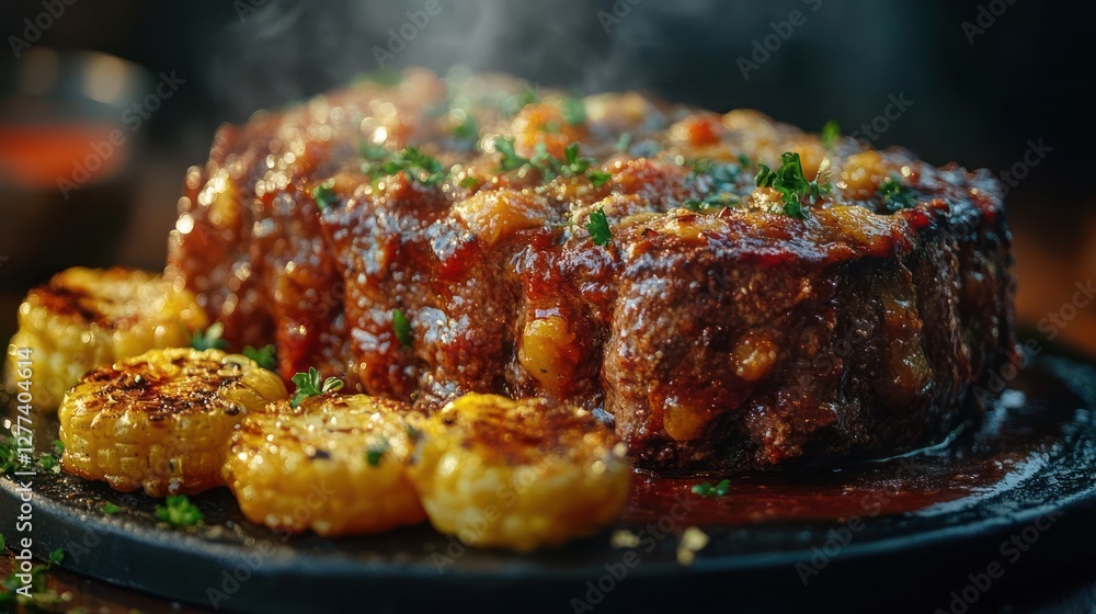 Gourmet Grilled Steak with Corn on a Plate Gourmet Grilled Steak with Corn on a Plate