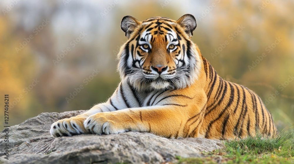 Majestic Siberian Tiger Resting on a Rock Majestic Siberian Tiger Resting on a Rock