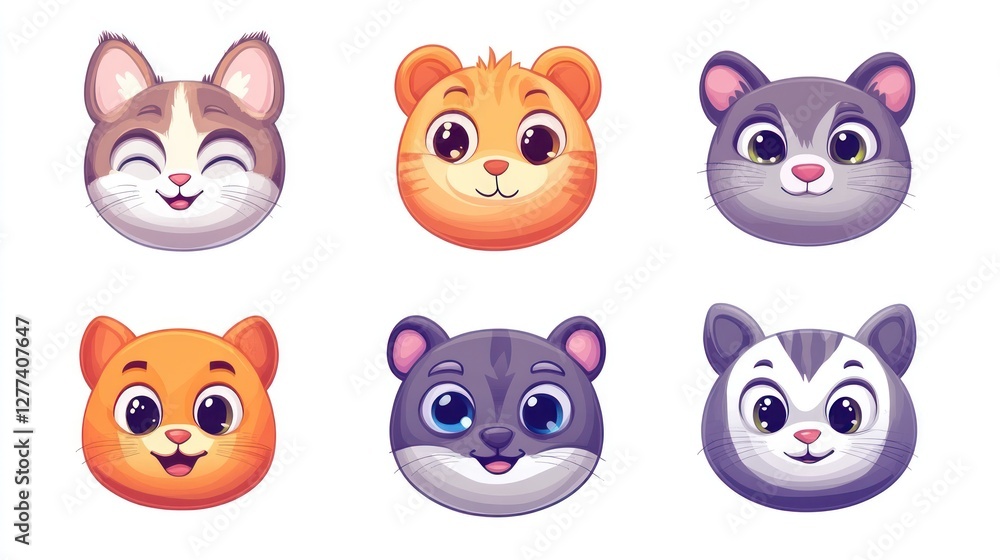 Fototapeta premium Cute cartoon animal faces, various breeds. (1)