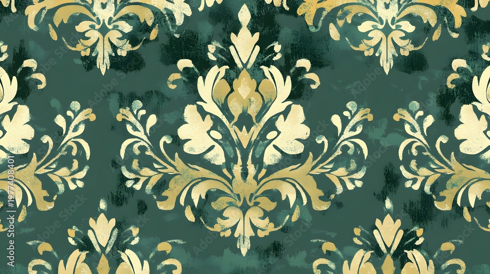 Damask seamless pattern,Ikat floral seamless pattern on green background,vector illustration,Ikat ethnic oriental embroidery,Aztec style,baroque.design for texture,fab,clothing,decoration,fashion,tile Damask seamless pattern,Ikat floral seamless pattern on green background,vector illustration,Ikat ethnic oriental embroidery,Aztec style,baroque.design for texture,fab,clothing,decoration,fashion,tile