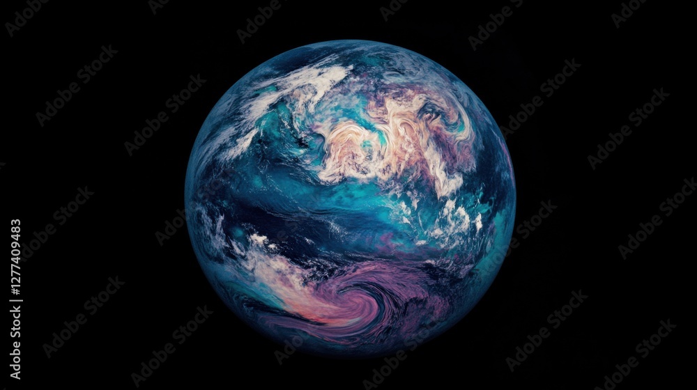 Fototapeta premium The Earth seen from orbit, with vibrant colors of continents and oceans contrasting against the infinite blackness of space.