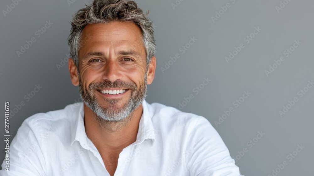 Cheerful man celebrates project completion with a radiant smile and confidence Cheerful man celebrates project completion with a radiant smile and confidence