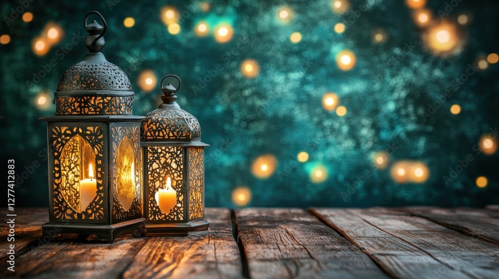 Elegant Lanterns with Soft Glow Against Sparkling Background Elegant Lanterns with Soft Glow Against Sparkling Background