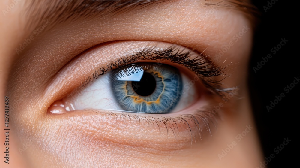 Fototapeta premium Futuristic vision captured in perfect blue eye within a sterile setting