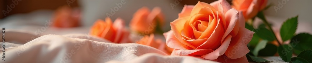 Defocused blooms of rose and mock orange in a bed, defocused, bloom, roses Defocused blooms of rose and mock orange in a bed, defocused, bloom, roses