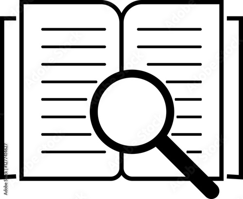 Case study icons, data entry and search, magnifying glass focus text