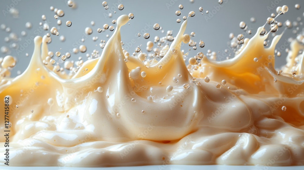 Creamy Liquid Splash Isolated on White Background with Wavy Texture Creamy Liquid Splash Isolated on White Background with Wavy Texture