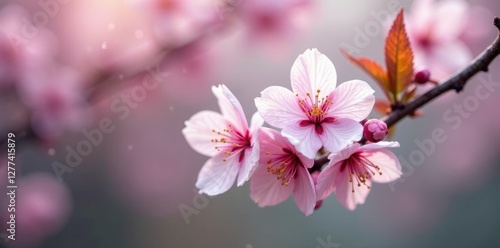 Wallpaper Mural Gentle spring rain nourishes delicate pink and white cherry blossoms, , white Torontodigital.ca