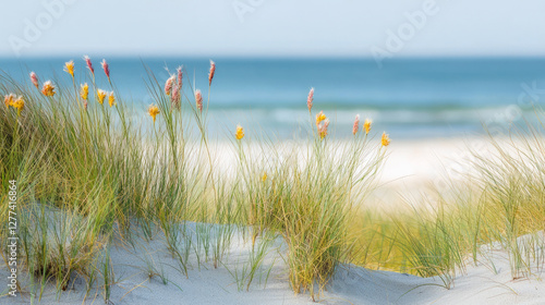 Colorful grasses and flowers in the dunes, generative AI