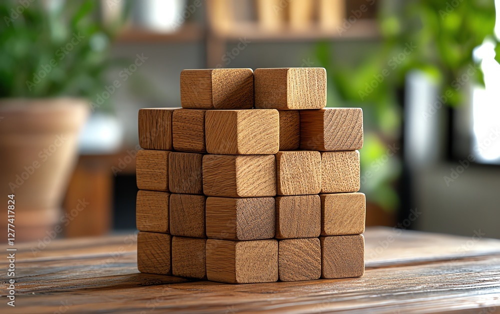 Obraz premium Personal development and business growth arrows and businessperson icons stacking wood blocks on table success